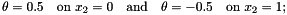 \[ \theta = 0.5 \quad\mbox{on } x_{2}=0 \quad\mbox{and}\quad \theta = -0.5 \quad\mbox{on } x_{2} = 1; \]