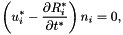 \[ \left(u_i^*-\frac{\partial R_i^*}{\partial t^*}\right) n_i = 0, \]