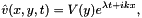 \[ \hat{v}(x,y,t) = V(y) e^{\lambda t + ikx}, \]