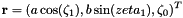 \[ {\bf r} = ( a \cos(\zeta_1), b \sin(zeta_1), \zeta_0)^T \]